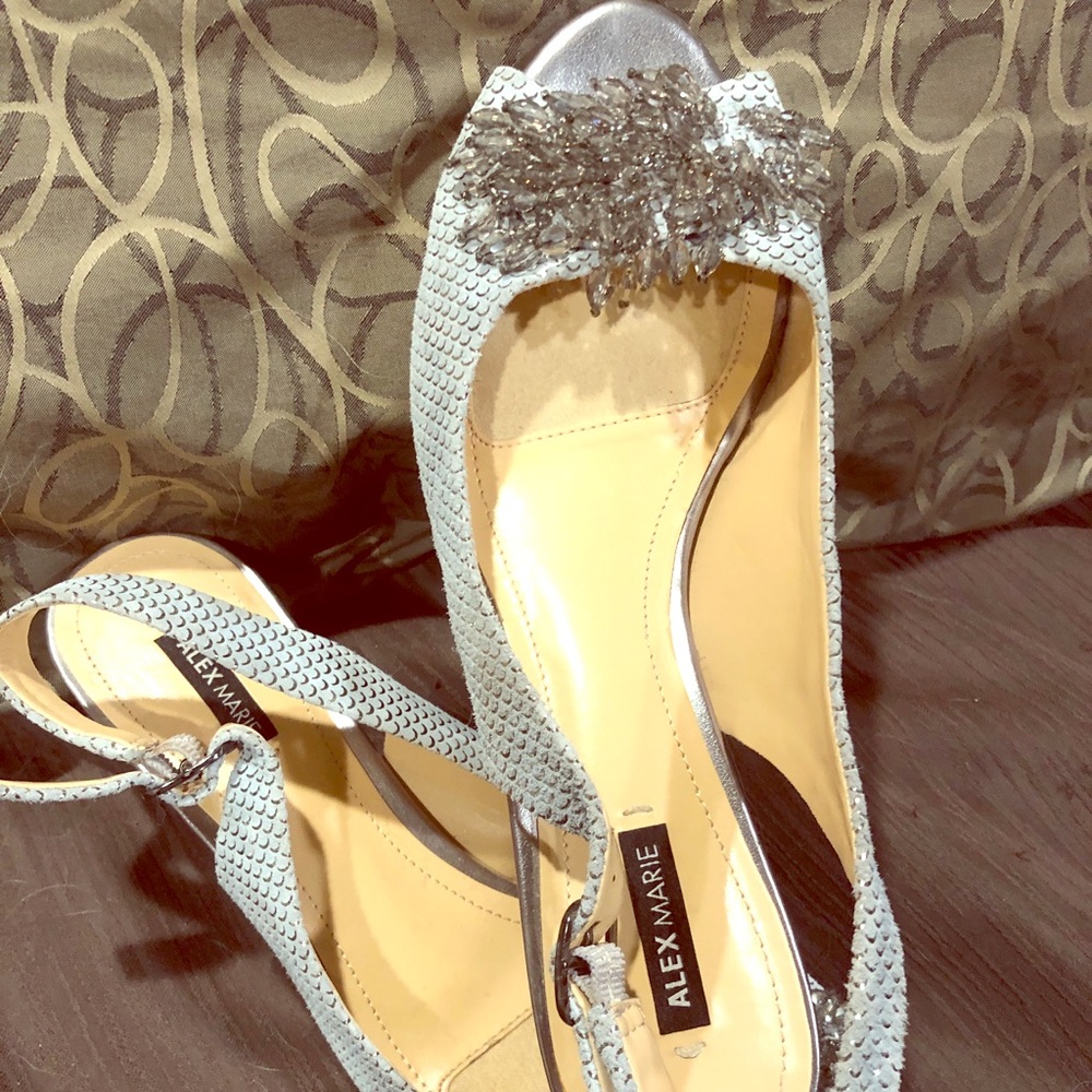 Blue with glass beading sling back shoe